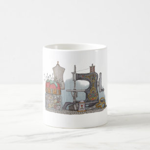 Räcka den drev symaskinen kaffemugg