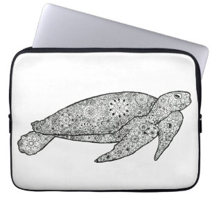 Räcka den illustrerade Artsy blom- havssköldpadd Laptop Sleeve