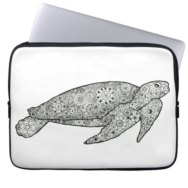 Räcka den illustrerade Artsy blom- havssköldpaddan Laptop Sleeve (Framsidan)
