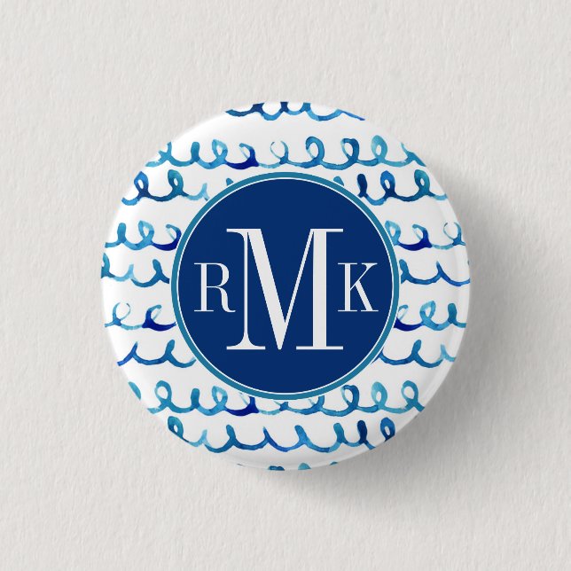 Räcka den målade blåttvattenfärgen vågigt mönster knapp (Framsida)