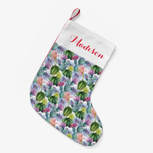 Räcka det målade vattenfärgkaktusmönster liten julstrumpa