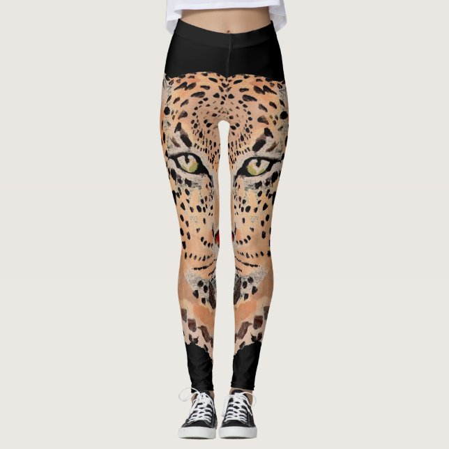 Räcka målad Leopardtryckdamasker Leggings (Framsida)