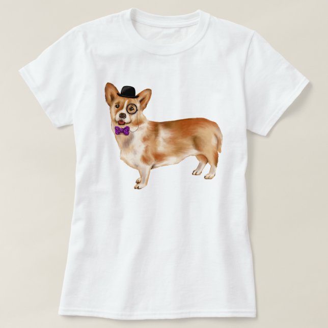 Räcka-målad Monocled Corgivalphund Tee Shirt (Design framsida)