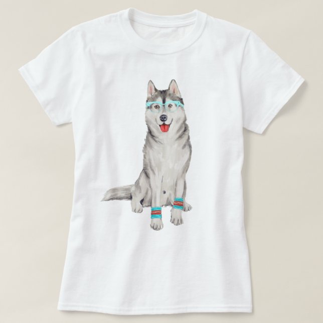 Räcka-målad siberian huskyhund tee (Design framsida)