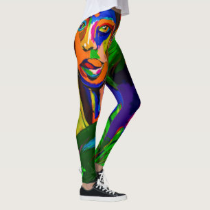 Räcka målade kvinnor ansikte exotisk konstnärli leggings