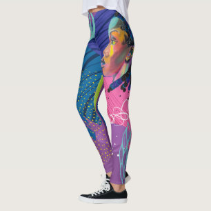 Räcka målade kvinnor ansikte ljusa färger leggings