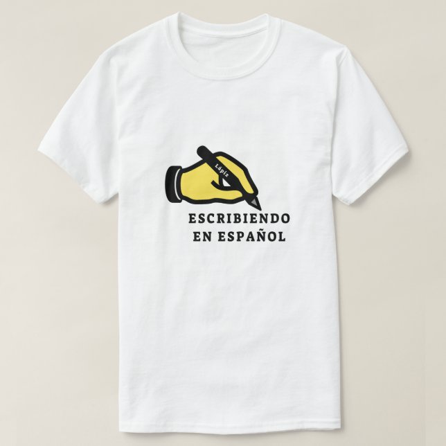 Räcka med ritar och text: escribiendoen-español tee (Design framsida)
