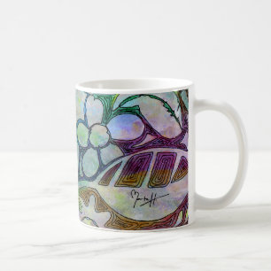 Räcka sned löv och blommor - i gröna blått kaffemugg