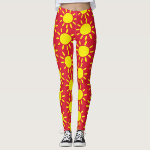 Rackcirklar i roligt Abstrakt Red och Gult Sol Leggings