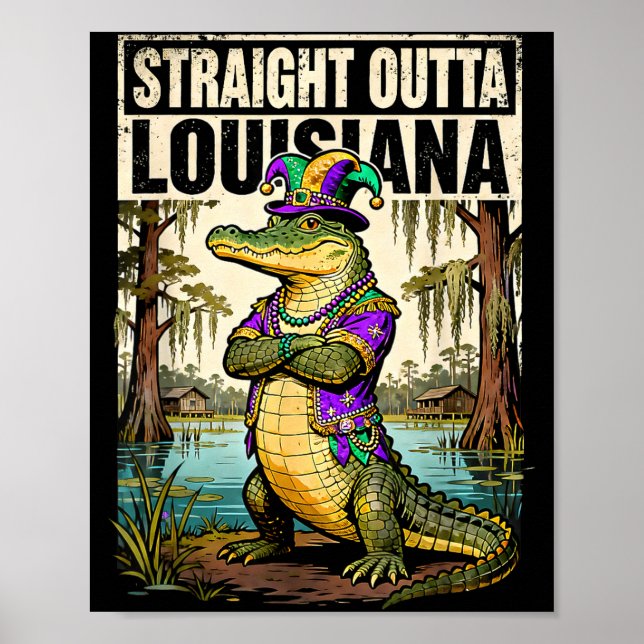 Räcker rakt ut från Louisiana Mardi Gras-alligator Poster (Framsidan)