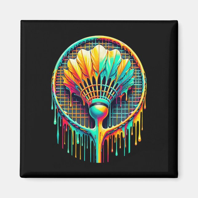 Racket Färgton Badminton Player-knappar Magnet (Framsidan)