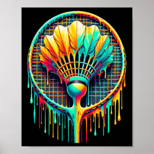 Racket Färgton Badminton Player-knappar Poster