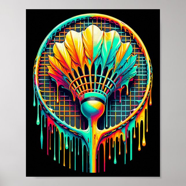 Racket Färgton Badminton Player-knappar Poster (Framsidan)