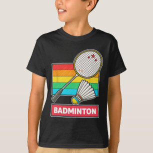 Racket och skytteln Retro Stil Badminton T Shirt