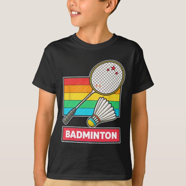 Racket och skytteln Retro Stil Badminton T Shirt (Framsida)