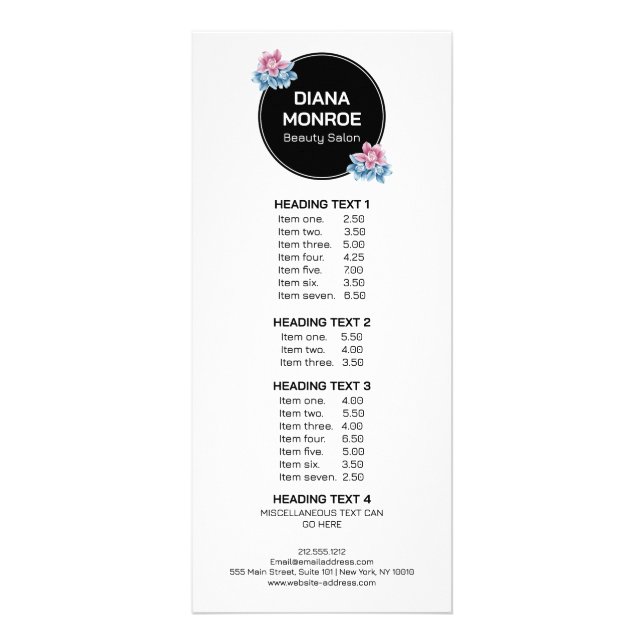 Rackkort för Blommigt elegant av krans Reklamkort (Framsidan)