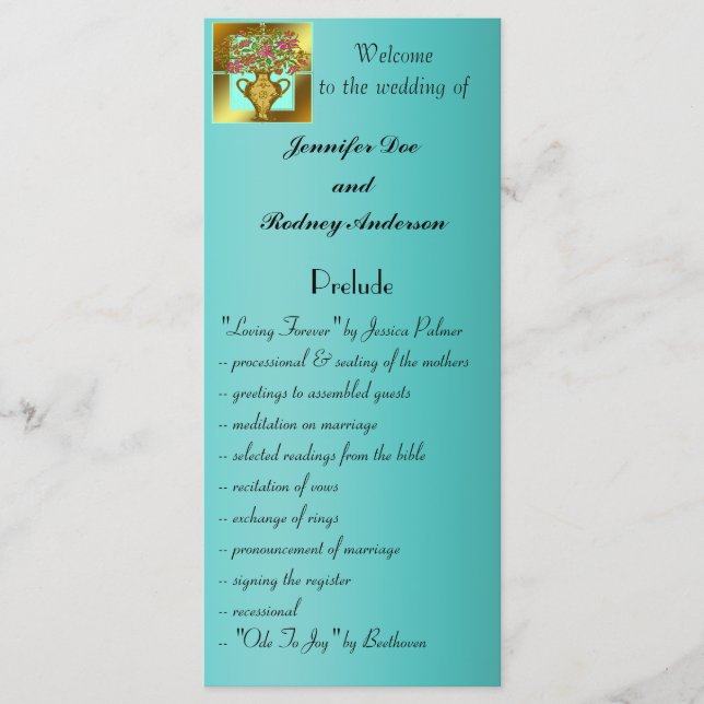 Rackkort för Bröllopsprogram av elegant Blommigt Program (Framsida)