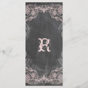 Rackkort för Chalkboard Antique Rosa Blommigt Prog Program
