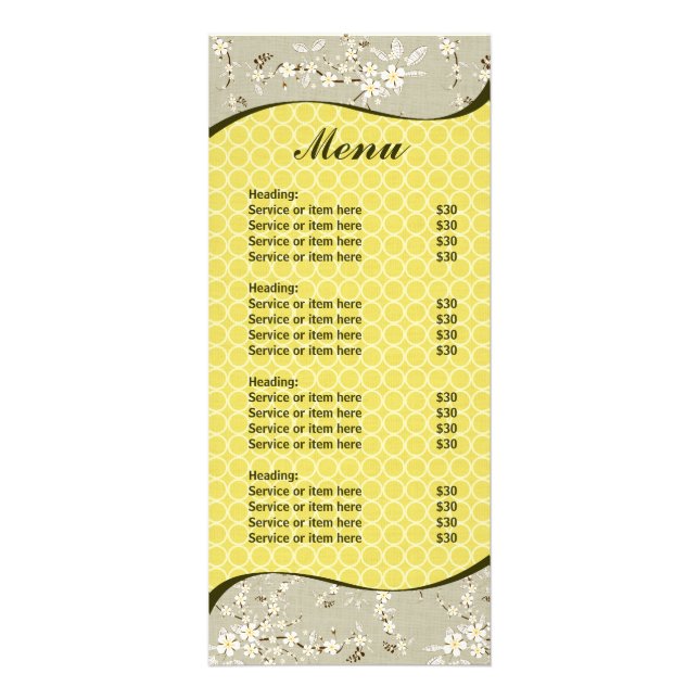 Rackkort för Guld grått-blommor på affärsmenyn Reklamkort (Framsidan)