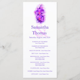 Rackkort för lila av orkidfärgat bröllopsprogram program