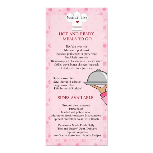 Rackkort för Måltider, hemkokt Reklamkort (Baksidan)