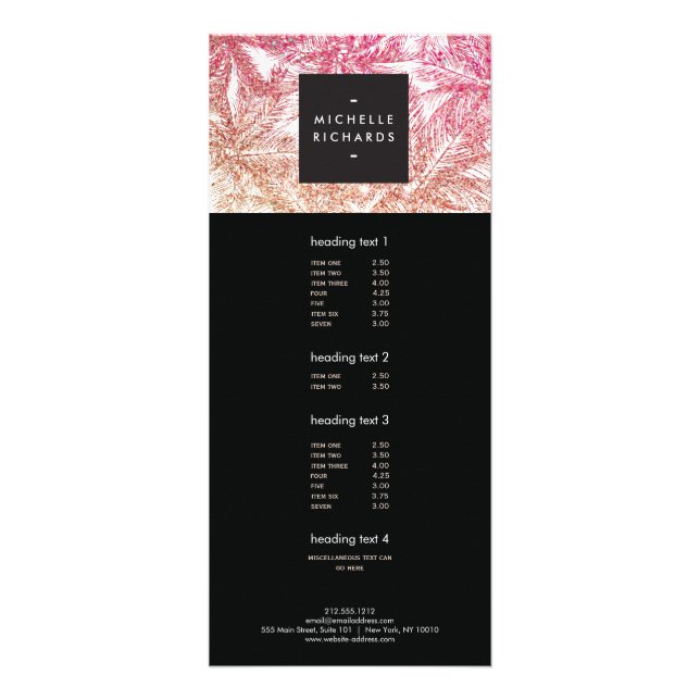Rackkort för Tropisk Rosa/Bronze Glitter Handflata Reklamkort (Framsidan)