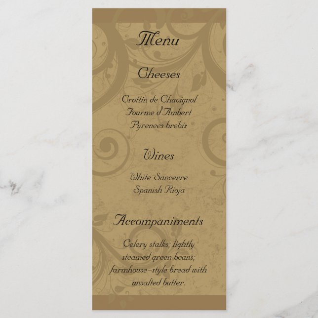 Rackkort för vin och ost Party Menu Meny (Framsida)