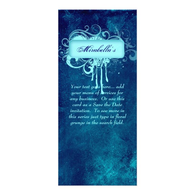 Rackkortets Blommigt Grunge Salon Spa Blue Denim Reklamkort (Framsidan)