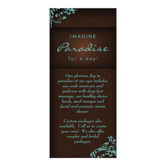 Rackkortets Blommigt Linen Salon Spa Blue Brown Reklamkort (Framsidan)