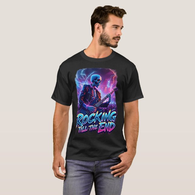 Rackning till slutet | Electric Skeleton Guitarist T Shirt (Hel framsida)