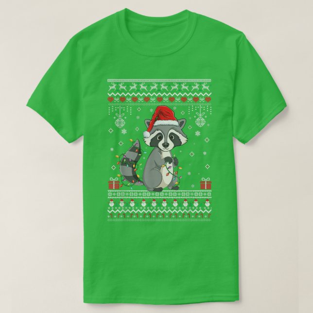 Racoon Älskare design Julafton Ljus Cute Raccoon C T Shirt (Design framsida)