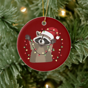 Racoon Älskare Julbelysning Djur Santa Hatt Julgransprydnad Keramik