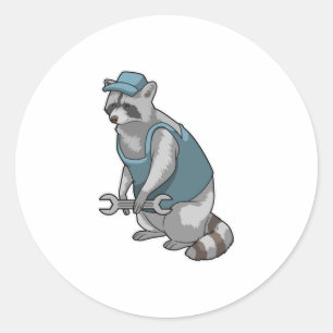 Racoon as Crateur med Wrench Runt Klistermärke