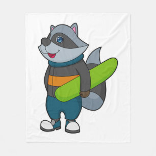 Racoon as Snowboarder with Snowboard Fleecefilt