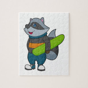 Racoon as Snowboarder with Snowboard Pussel