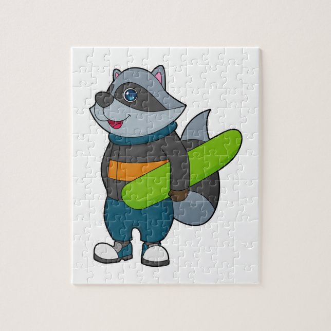 Racoon as Snowboarder with Snowboard Pussel (Vertikal)