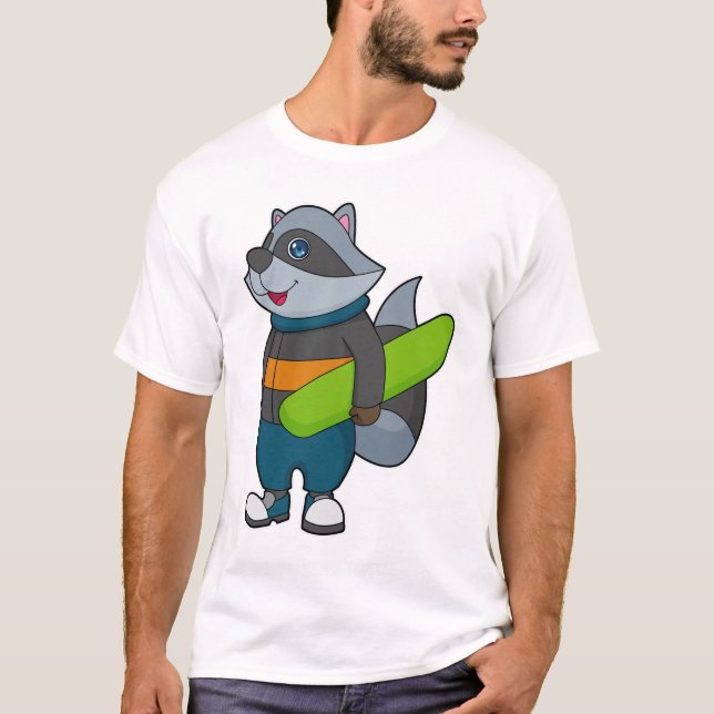Racoon as Snowboarder with Snowboard T Shirt (Framsida)