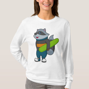 Racoon as Snowboarder with Snowboard T Shirt