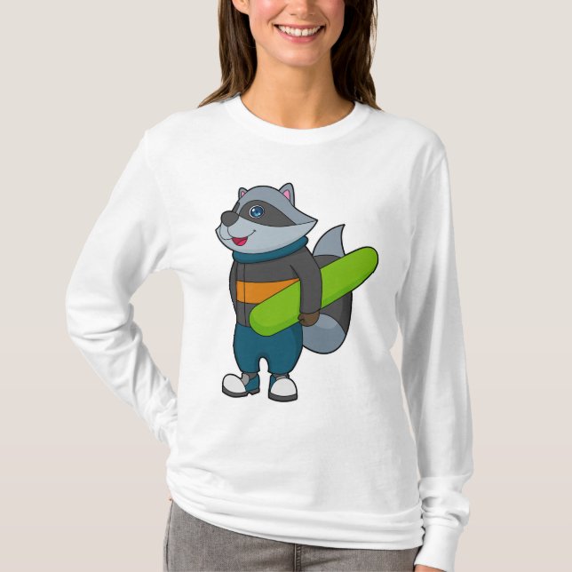 Racoon as Snowboarder with Snowboard T Shirt (Framsida)