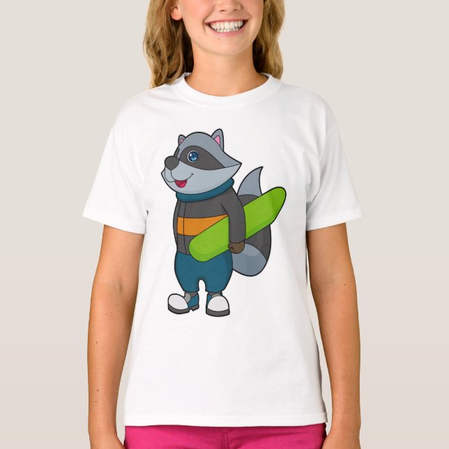 Racoon as Snowboarder with Snowboard T Shirt (Framsida)