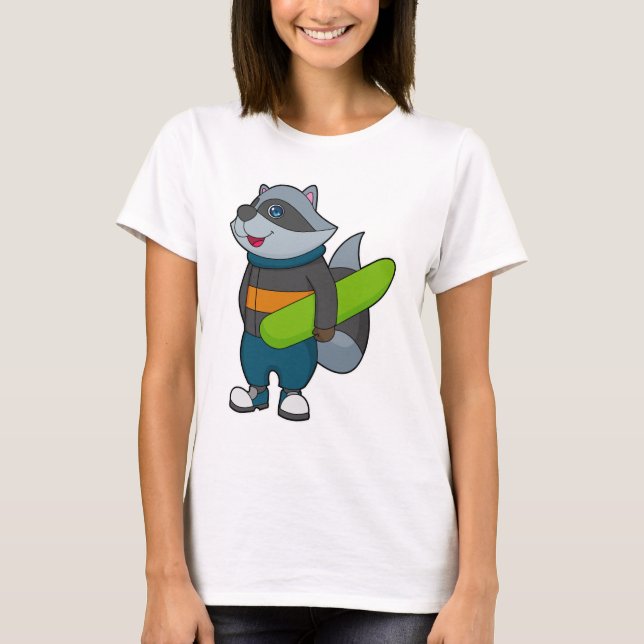 Racoon as Snowboarder with Snowboard T Shirt (Framsida)