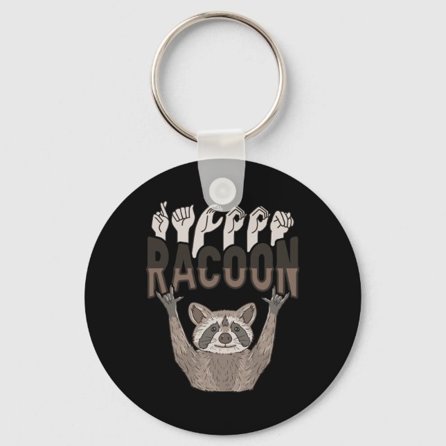 Racoon Asl Hand Gesture Döv Hearing Loss Awarenes Nyckelring (Framsida)