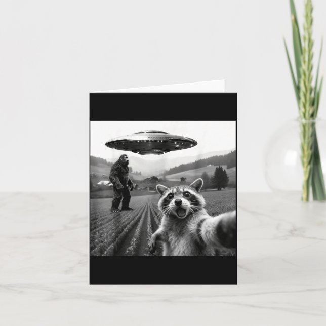 Racoon Bigfoot Selfie Ufo Funny Racoon Alien Bigfo Kort (Framsida)