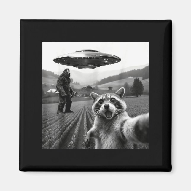 Racoon Bigfoot Selfie Ufo Funny Racoon Alien Bigfo Magnet (Framsidan)