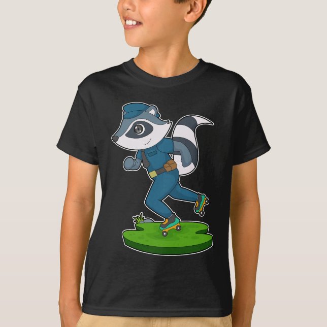 Racoon Cop Roller skridskor Polisen T Shirt (Framsida)