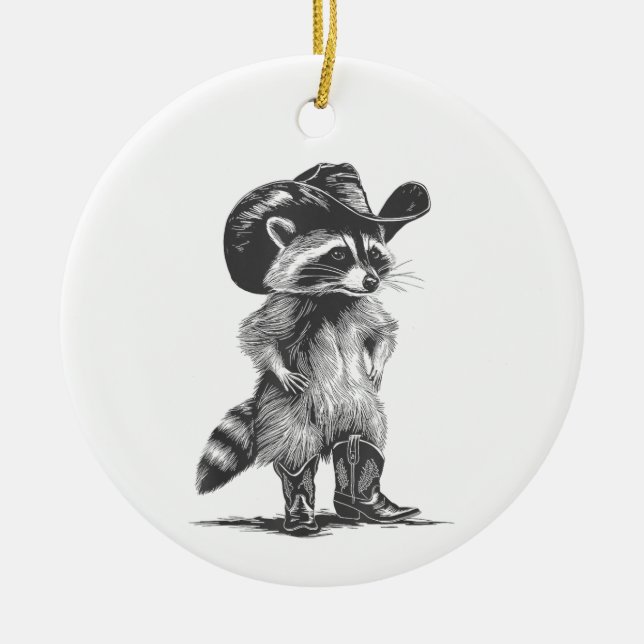 Racoon Cowboynuny Racoon Graphic Meme Manar Kvinno Julgransprydnad Keramik (Framsidan)