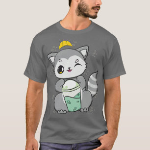 Racoon Drinks Boba for Construction Worker Premium T Shirt