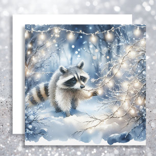 Racoon Magic Enchanzed-julskogen Julkort