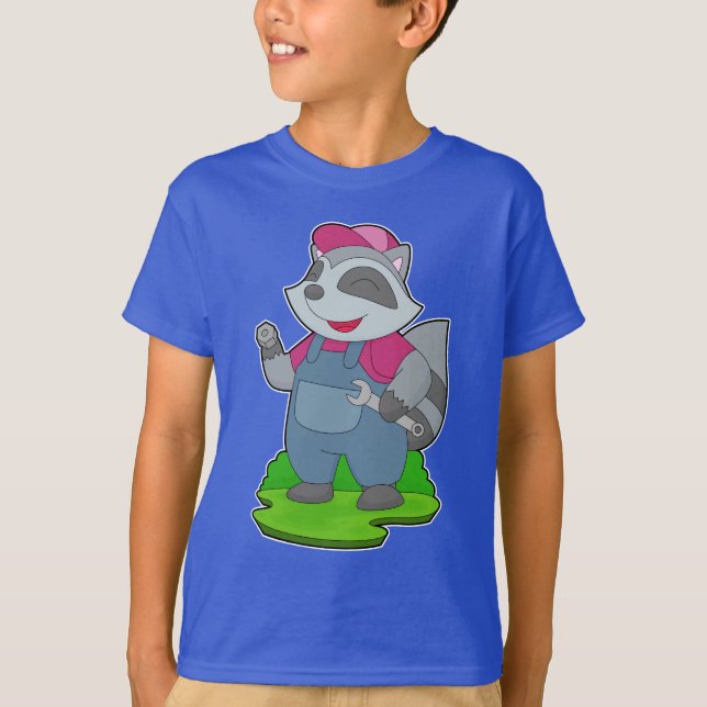 Racoon Mechanic Wrench T Shirt (Framsida)