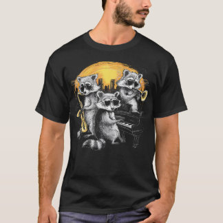 Racoon Musikband Jazzälskare Saxofon Trumpet Pian T Shirt